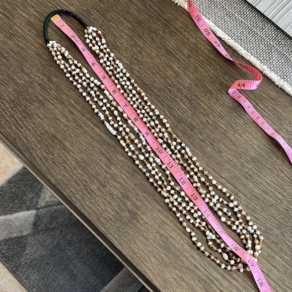 Boho multistrand glass seedbeads necklace white and brown, handmade - Picture 6 of 6
